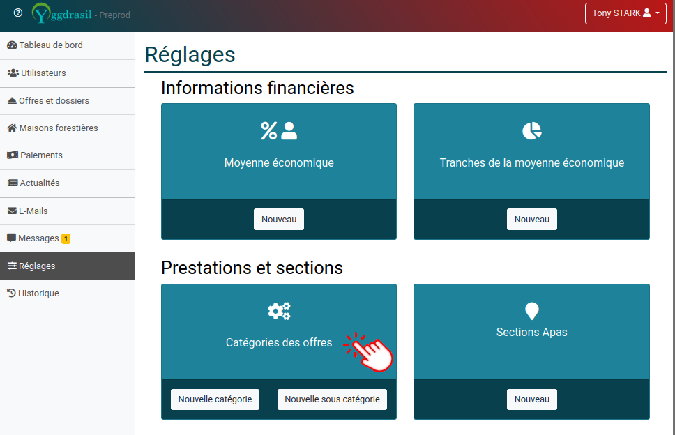 Accès aux catégories des offres